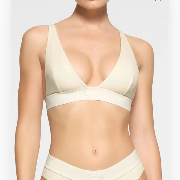 SKIMS Cotton Rib Plunge Bralette MEDIUM - Picture 3 of 7